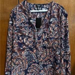 Jones New York Women's Blouse - Navy and Orange Paisley original price $79.